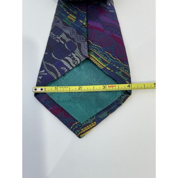 Vintage Coogi Australia Silk Necktie Extra Long 65" Purple Abstract Retro READ - Picture 6 of 6